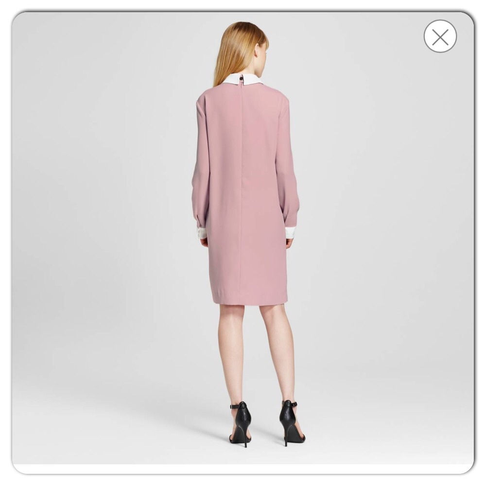 Victoria Beckham Pink Long Sleeve Shift Dress with White Collar - Picture 5 of 7